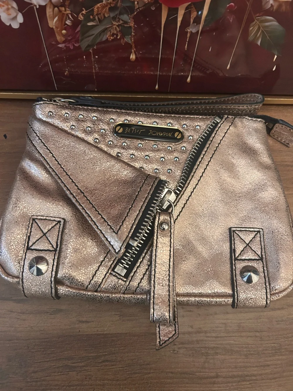 Betsey Johnson Metallic Rose Gold Wristlet Clutch